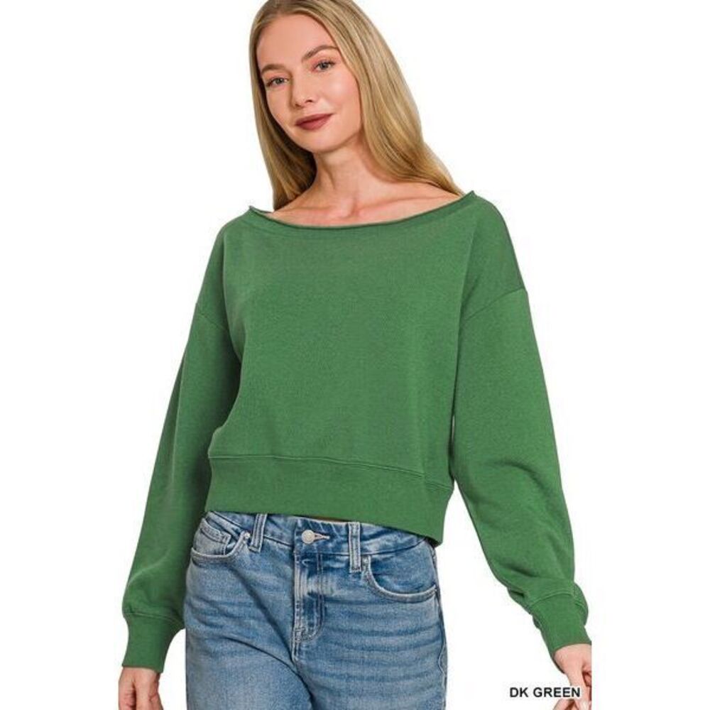 Zenana Fleece Boat-neck Sweatshirt